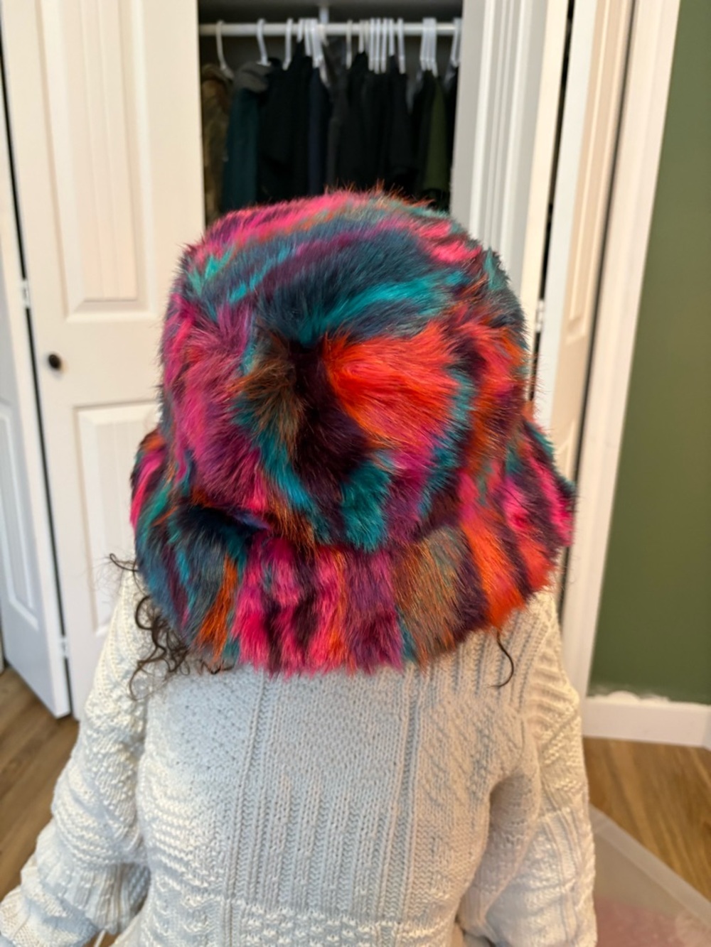 Colorful Faux Fur Kids Bucket Hat - Multicolor - Picture 1 of 3